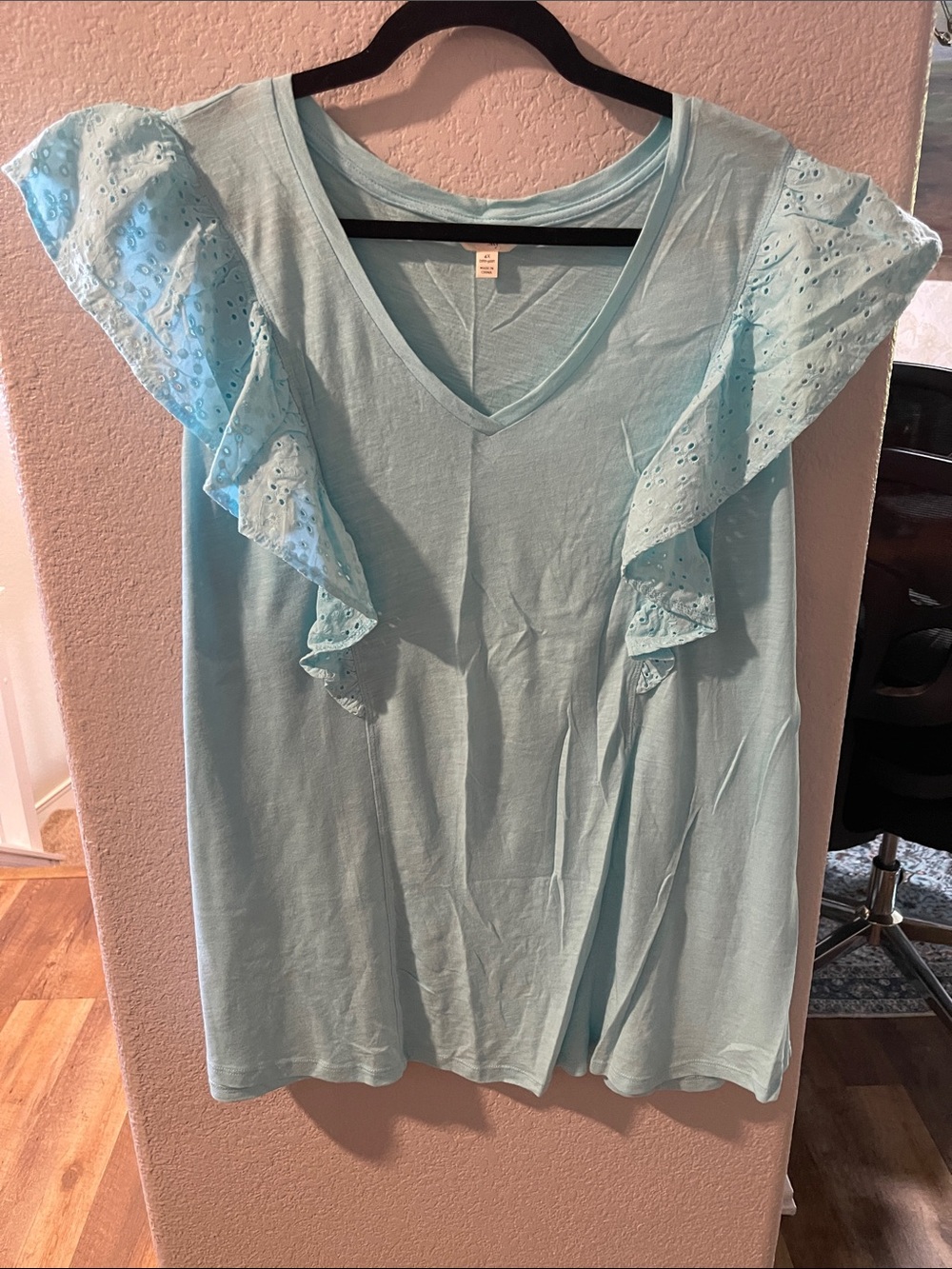 Terra & Sky Light Blue Eyelet Ruffle V-Neck Tank